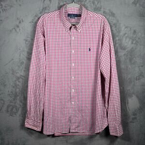 Ralph Lauren Polo Shirt Men XXL Red Blue Plaid Stretch Button Down